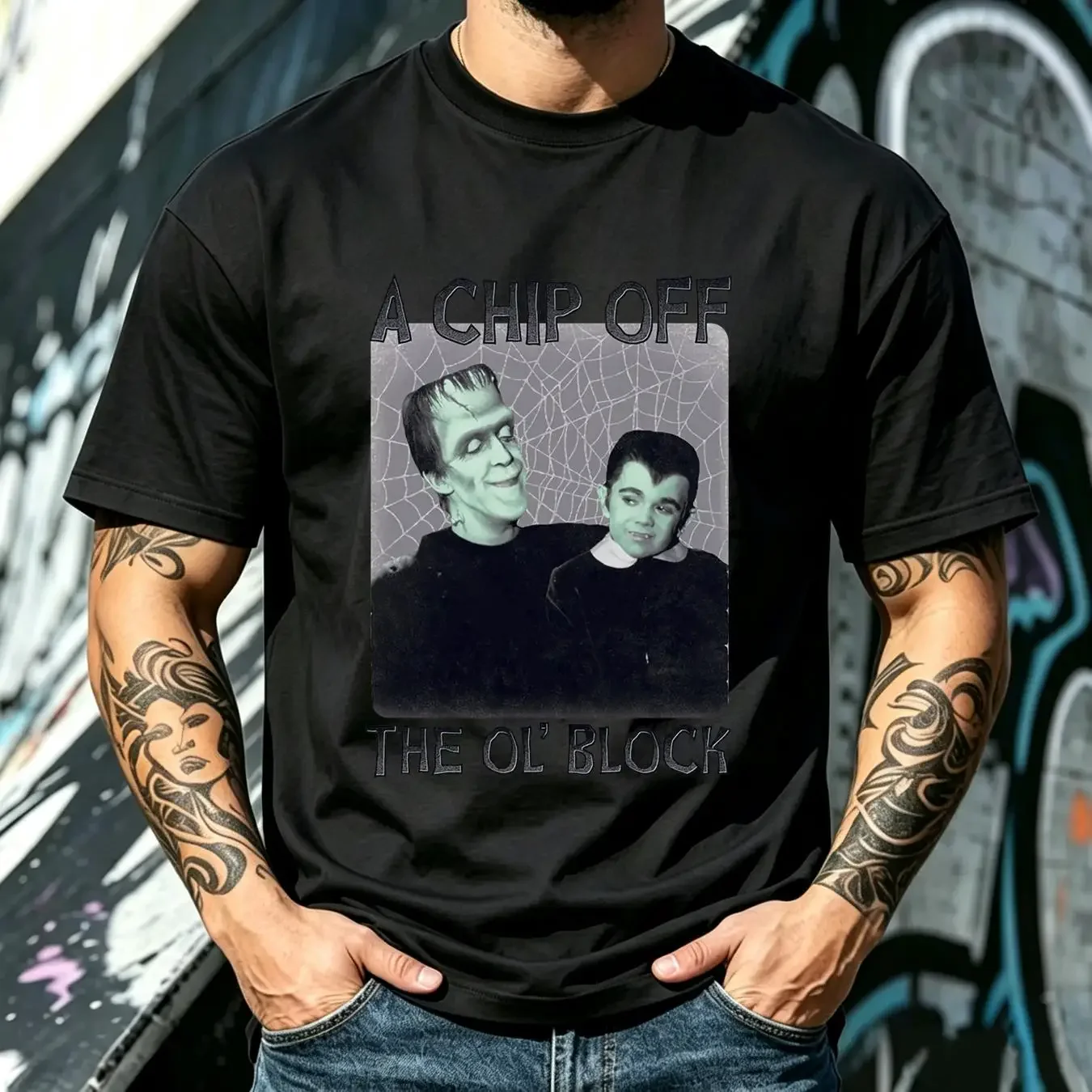 washed T Shirt The Munsters Chip Mens Licensed Classic TV Show Eddie Sport Grey vintage Washed Soft Versatile designer clothes