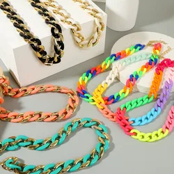 Vintage Colorful Chain Choker Necklace for Women Statement Gold Color Acrylic Chain Chunky Collar Fashion Necklace Jewelry Gifts