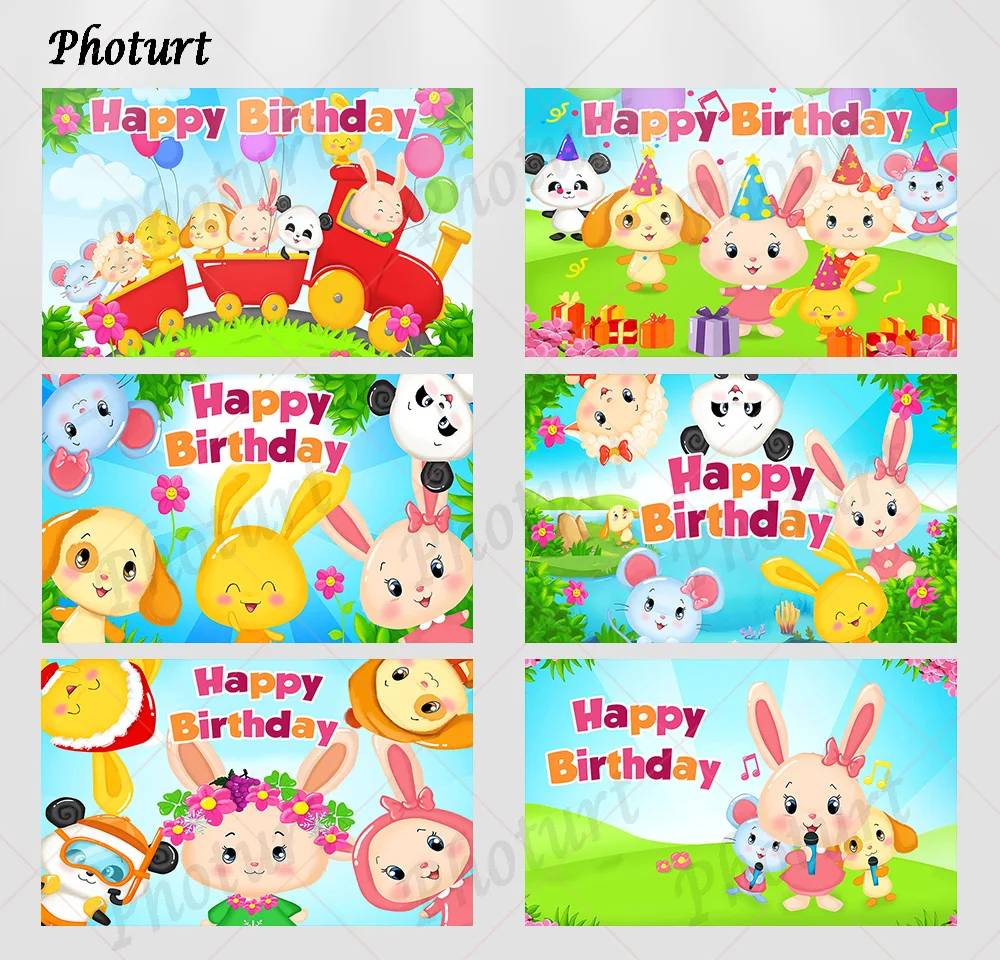 PHOTURT Monde Des Titounis Backdrop Kids Birthday Baby Shower Background Cute Bunny Panda Vinyl Photo Photography Studio Props