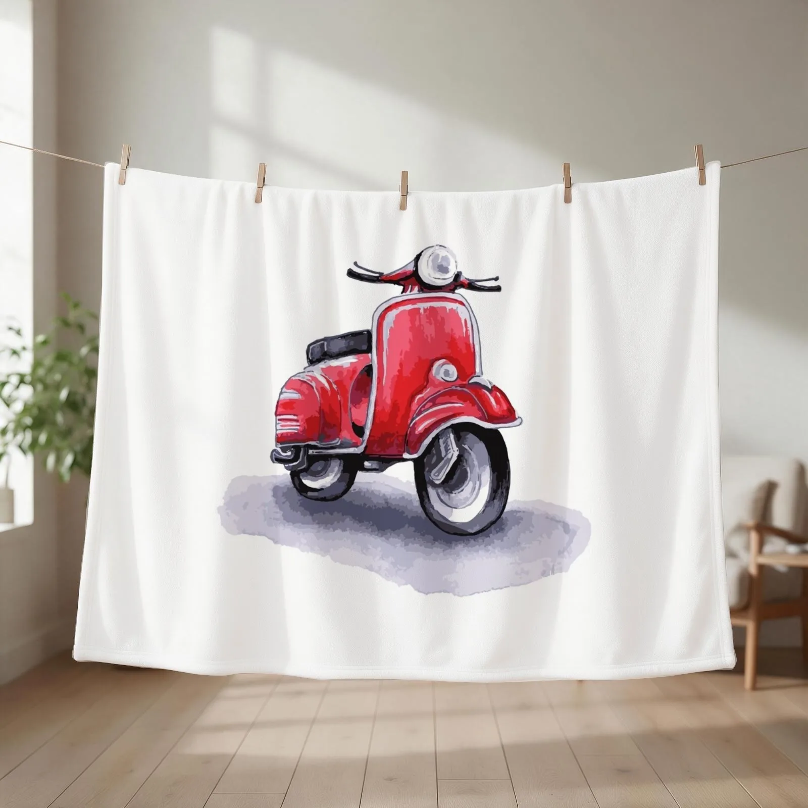 Red Italian city scooter. Watercolor and graphics. Throw Blanket blankets ands Camping funny gift christmas decoration Blankets