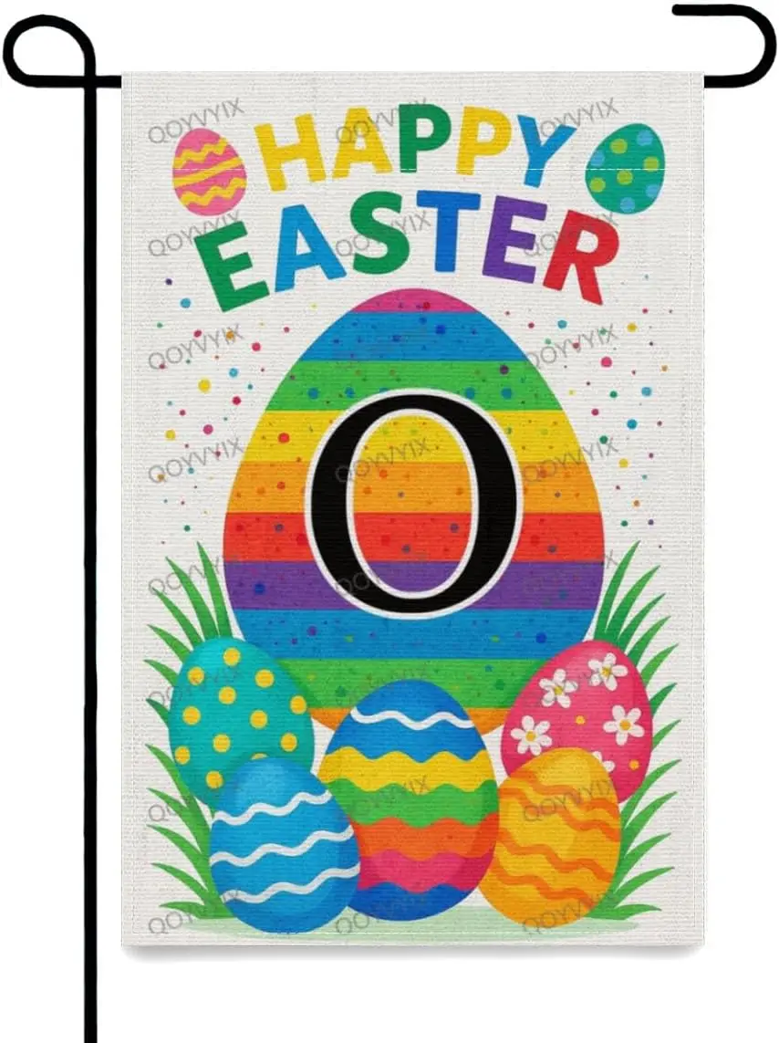 Happy Easter Eggs Monogram Letter O House Flag 12x18 Inch Double Sided Yard Flags Spring Garden Flags for Outside Home Yard  AAS