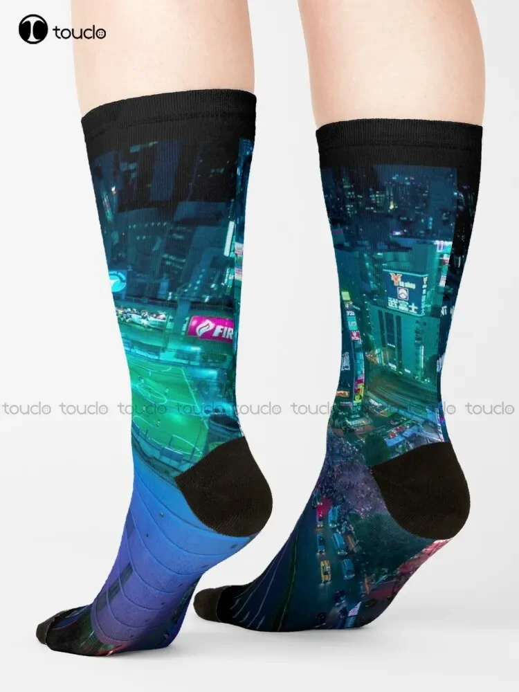 Shibuya Crossing From Above And Soccer Field On The Roof Socks Fun Socks Cartoon Comfortable Best Girls Sports Custom Gift Retro