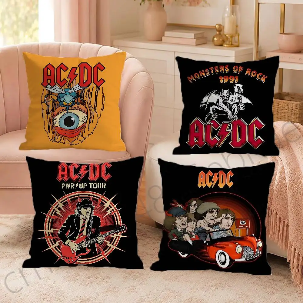 FOR Rock Band ACDC Throw Pillow Cover 2D Double-Sided Print Soft Cushion Case for Home Sofa Bedroom Car