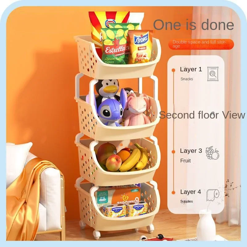 Kitchen Multi-storey Trolley Storage Rack Floor Movable Bathroom Toilet Storage Rack Bedroom Snack Storage Rack