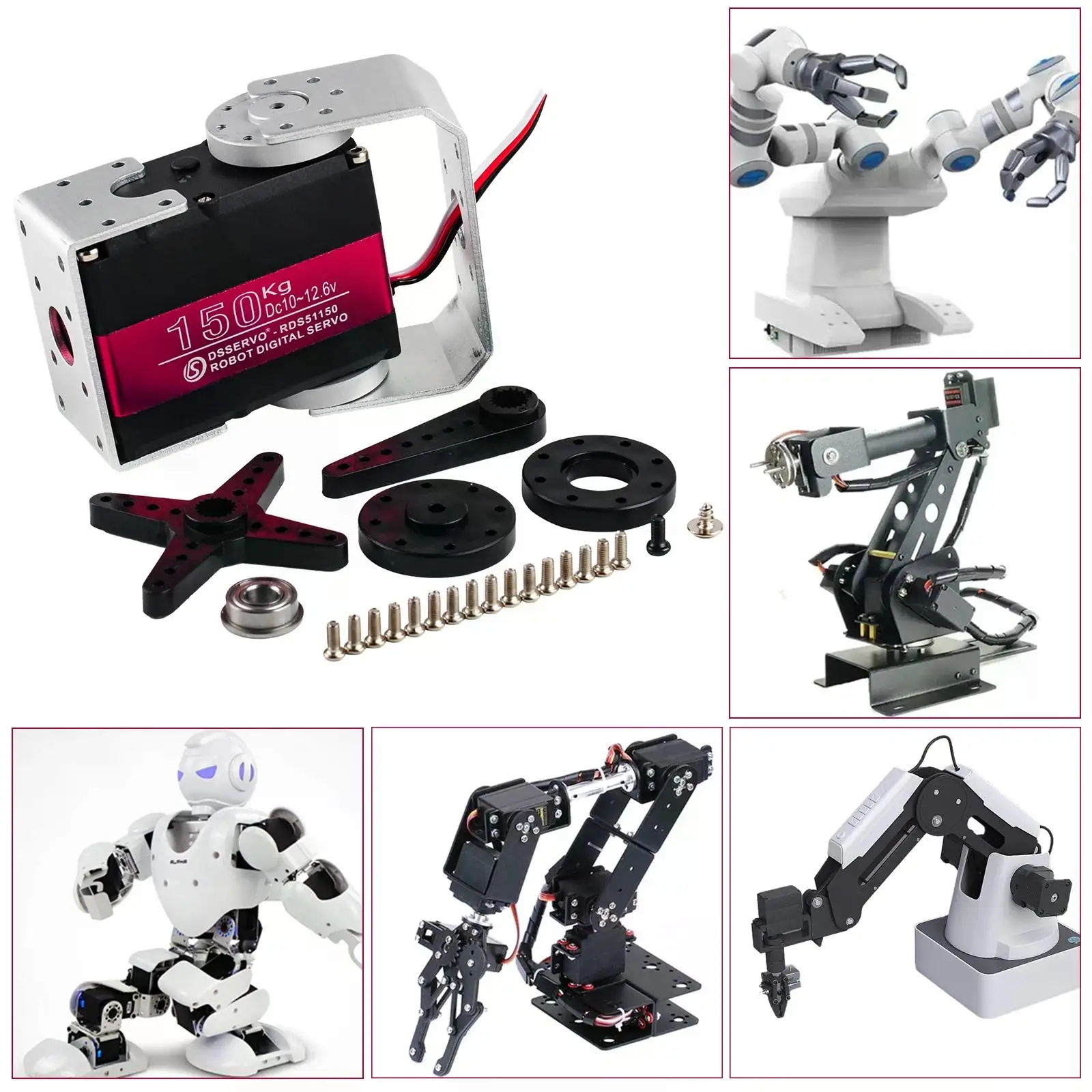 

RDS51150 150kg Digital Servo 12V Metal Gear IP66 Waterproof 180°/270° with U Bracket for Heavy-Duty RC Cars Robots Toys