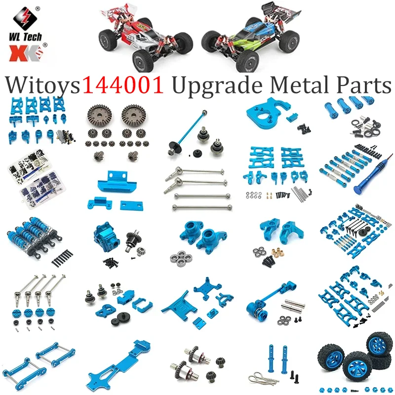 Kit de atualização de alumínio metálico wtoys 144001 124016 124017 124018 124019 144001   Caixa de parafuso azul Copo de direção do para-choque Eixo de transmissão CVD