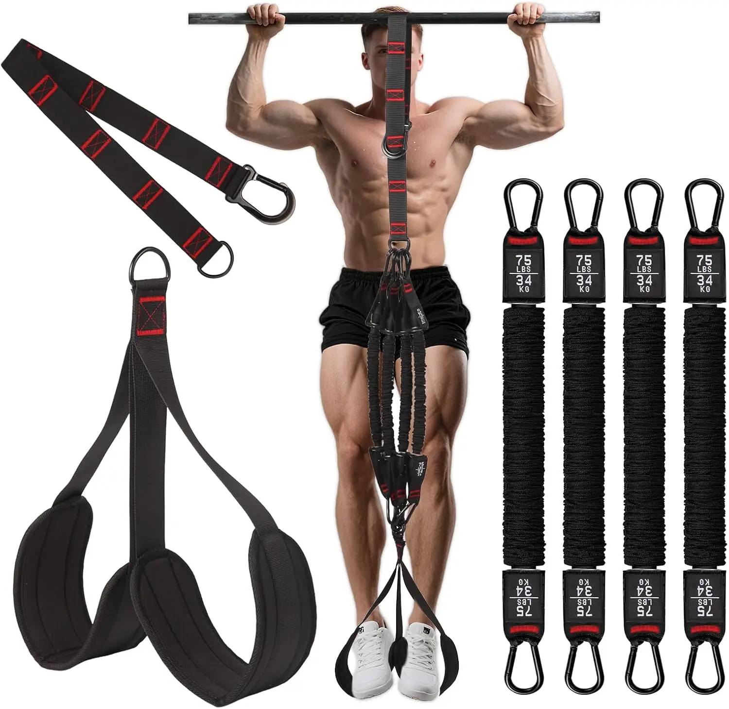 Pull Up Assistance Bands Heavy Duty Pull Up Workout Band with Feet Rest 4 Pull Up Bands Assistance Bands for Pull-Up Body Stretc