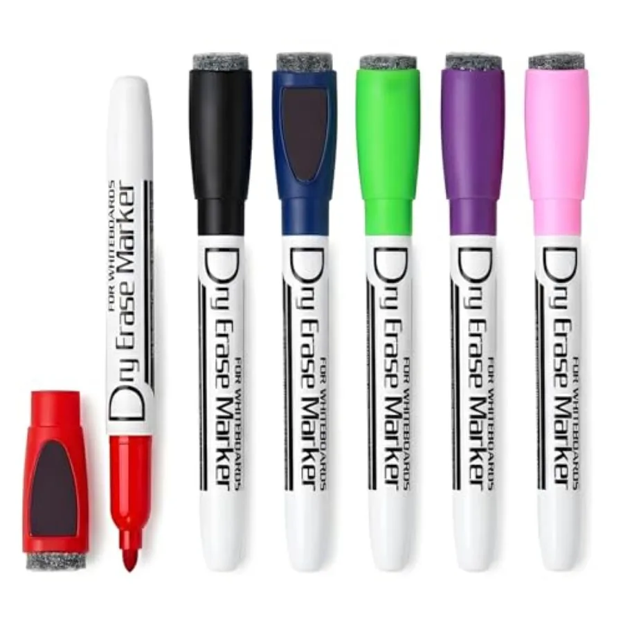 Magnetic Dry Erase Markers, Fine Tip,,6 Pack