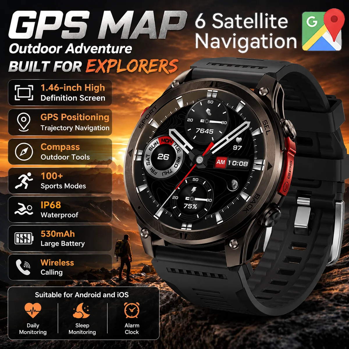 Military Grade GPS Smart Watch Satellite Navigation 1.46