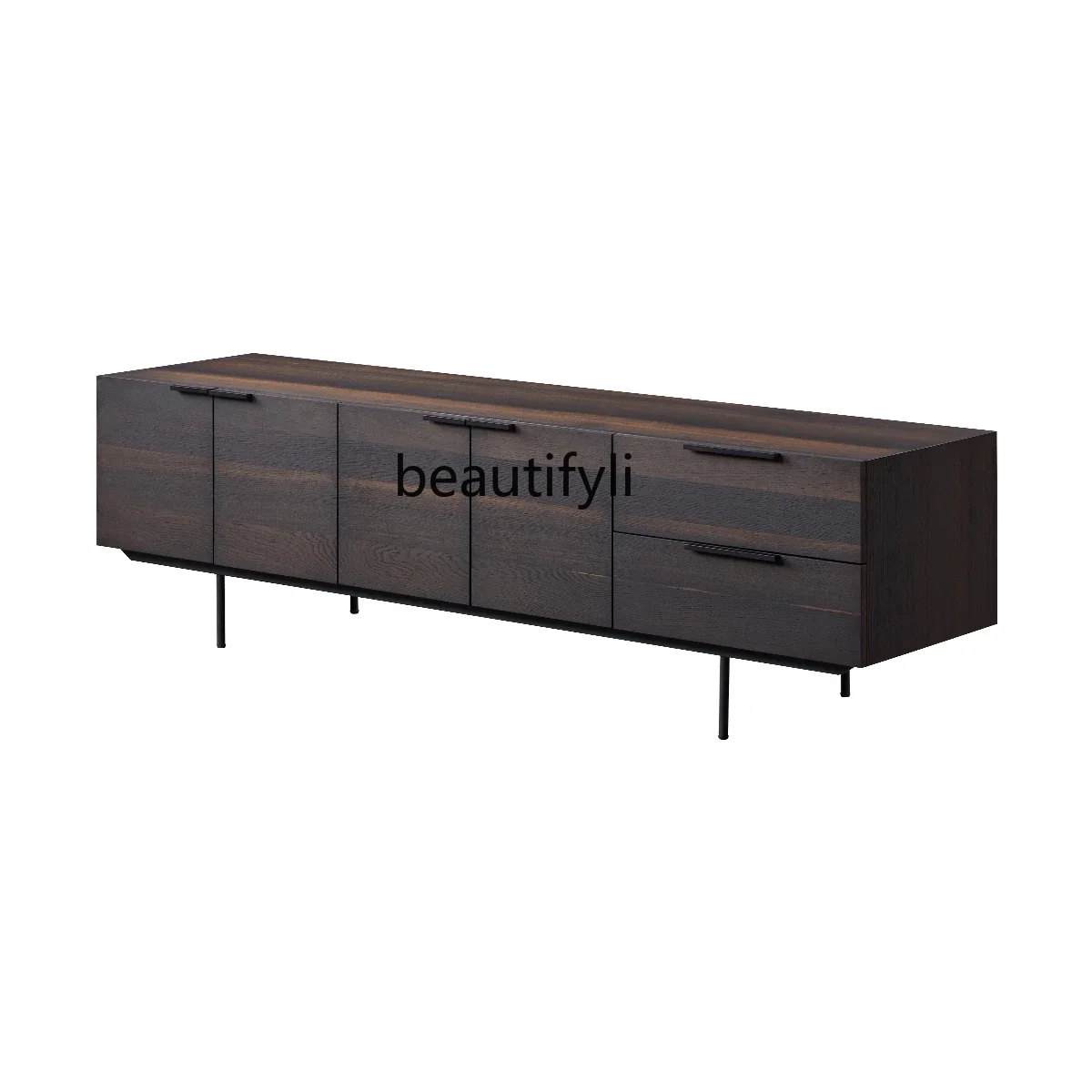 

Italian modern simple living room TV cabinet, Nordic minimalist smoked solid wood floor cabinetQ