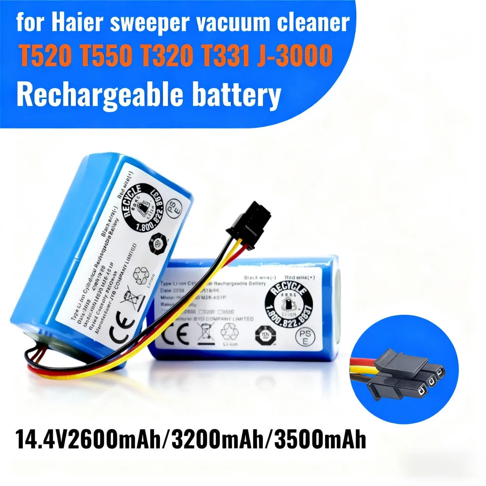 

14.4V/14.8V 2600mAh/3200mAh/3500mAh Li-ion battery for Haier sweeper vacuum cleaner T520 T550 T320 T331 J-3000 battery pack