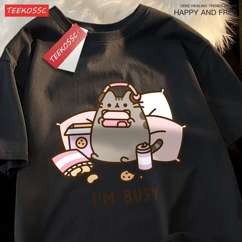 

Бизи-кошка, играющие в игры с наушниками, мужская футболка, высококачественная брендовая одежда, свободные футболки, хлопковые рубашки, топы для пар