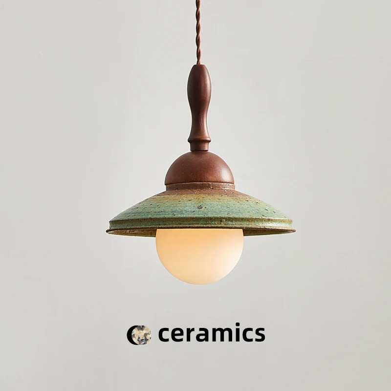 

LED Chandelier French Retro Restaurant Dining Table Bedroom Bedside Home Decor Hanging Lamp Wood Art Ceramics Pendant Light