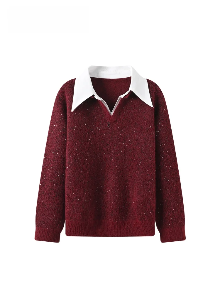 

CaraCLUB Large Size Ne Knitted Winter Faion Top for plus Size Women Retro Slimming Sli Fake Two-Piece Set