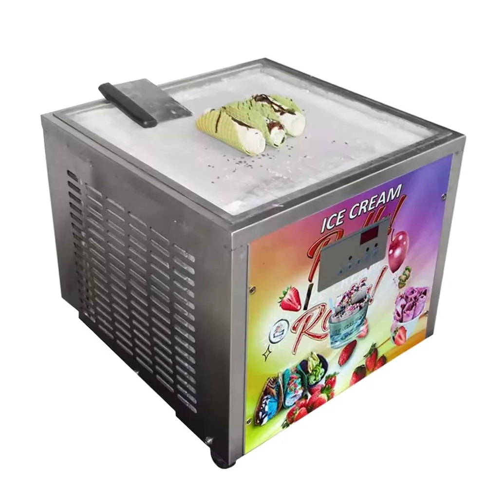 Commercial Ice Cream Fry Machine Electric Roll Ice Cream Machine Intelligent Temperature Control 45CM Square Pan