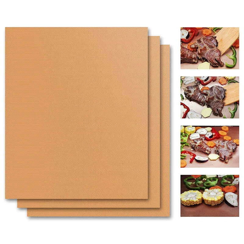 Reusable Copper BBQ  Mat Baking Liners  -Non Stick BBQ Grill Mat & Reusable Cook Sheet -  PTFE Barbecue Grilling Mat