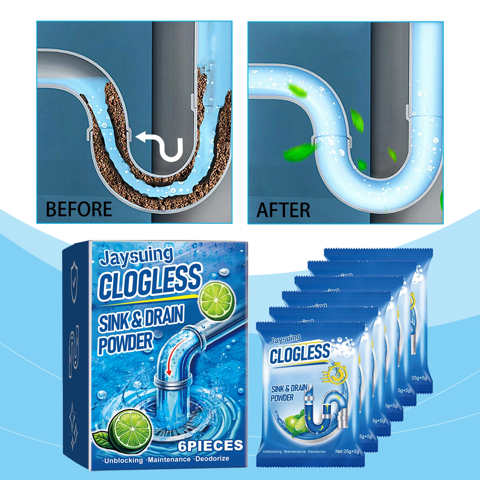 

Heavy-Duty Drain Opening Powder - Targets Tough Oil & Soap Scum Blockages, Works on Bathroom, Kitchen & Laundry Pipes