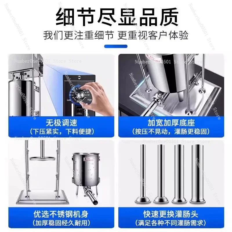 Commercial Automatic Hydraulic Electric Sausage Stuffer, Stainless Steel Filling Machine for Ham & Sausage Making