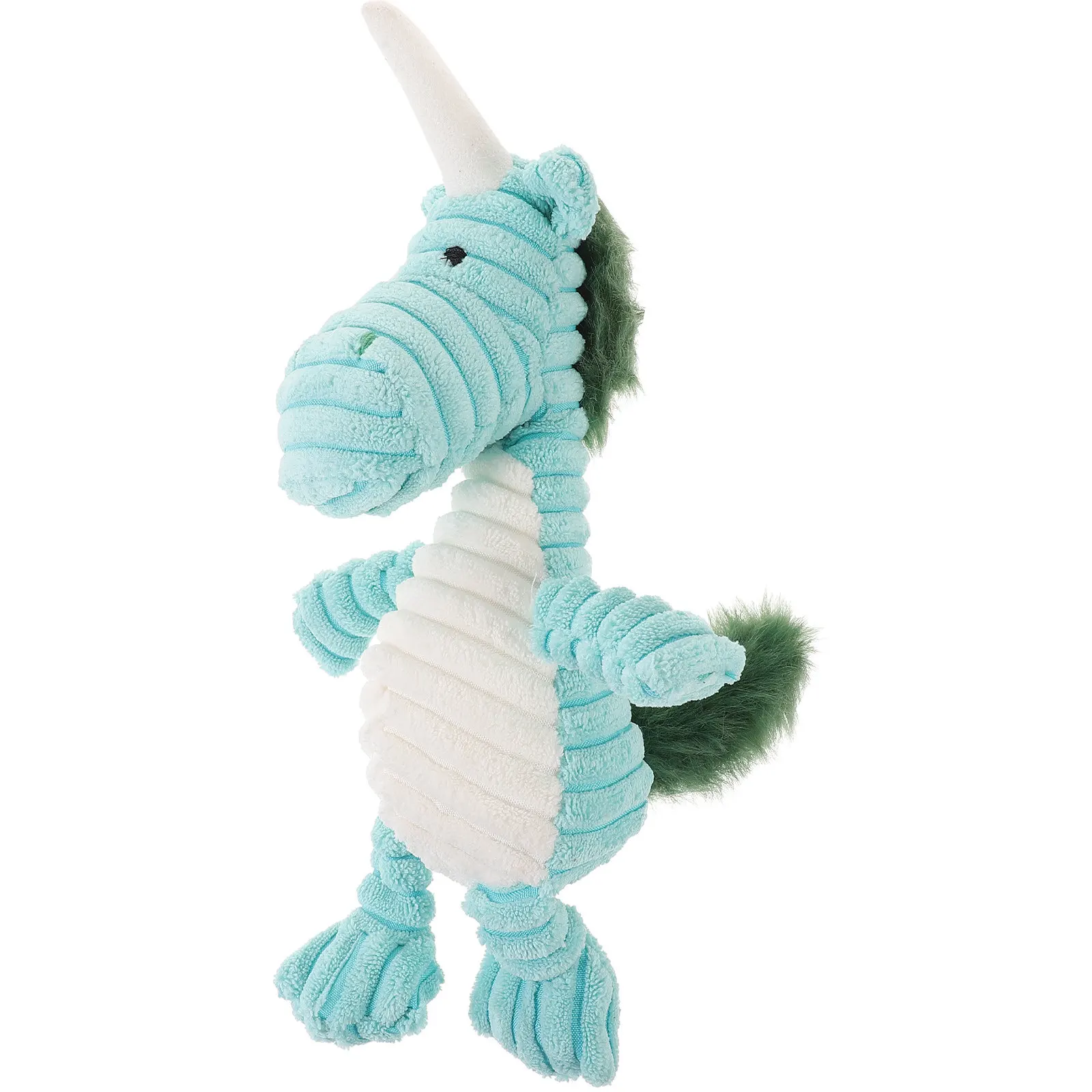 Striped Unicorn Plush Squeaky Dog Toy Soft Corduroy Stuffed Chew Toy Cute Animal Design Anxiety Relief Interactive Training Toy