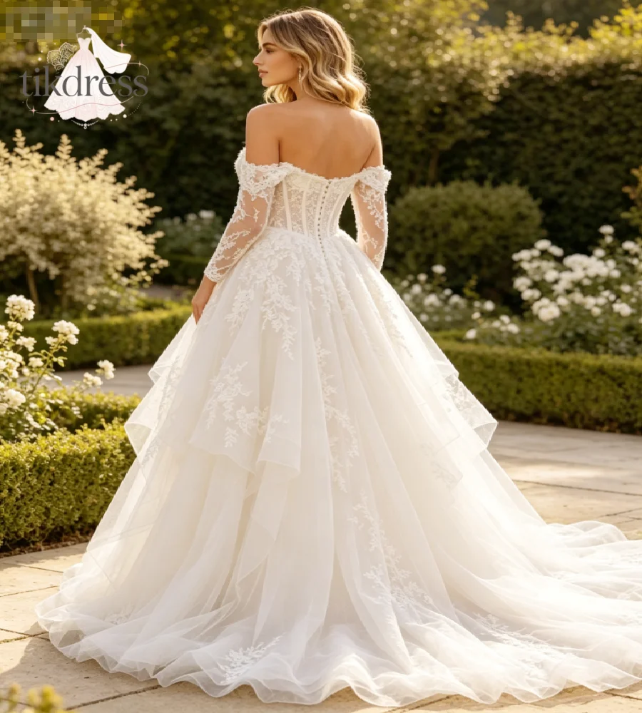 Whimsical Boho Wedding Dress 2027 Off Shoulder Corset Bodice Lace Tiered Ruffle Bohemian Gatsby Bridal Gowns A Line Celtic