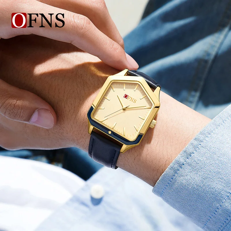 OFNS New Vintage Watch Fashion Polygon Small Square Trend Men's Casual Quartz Watch**