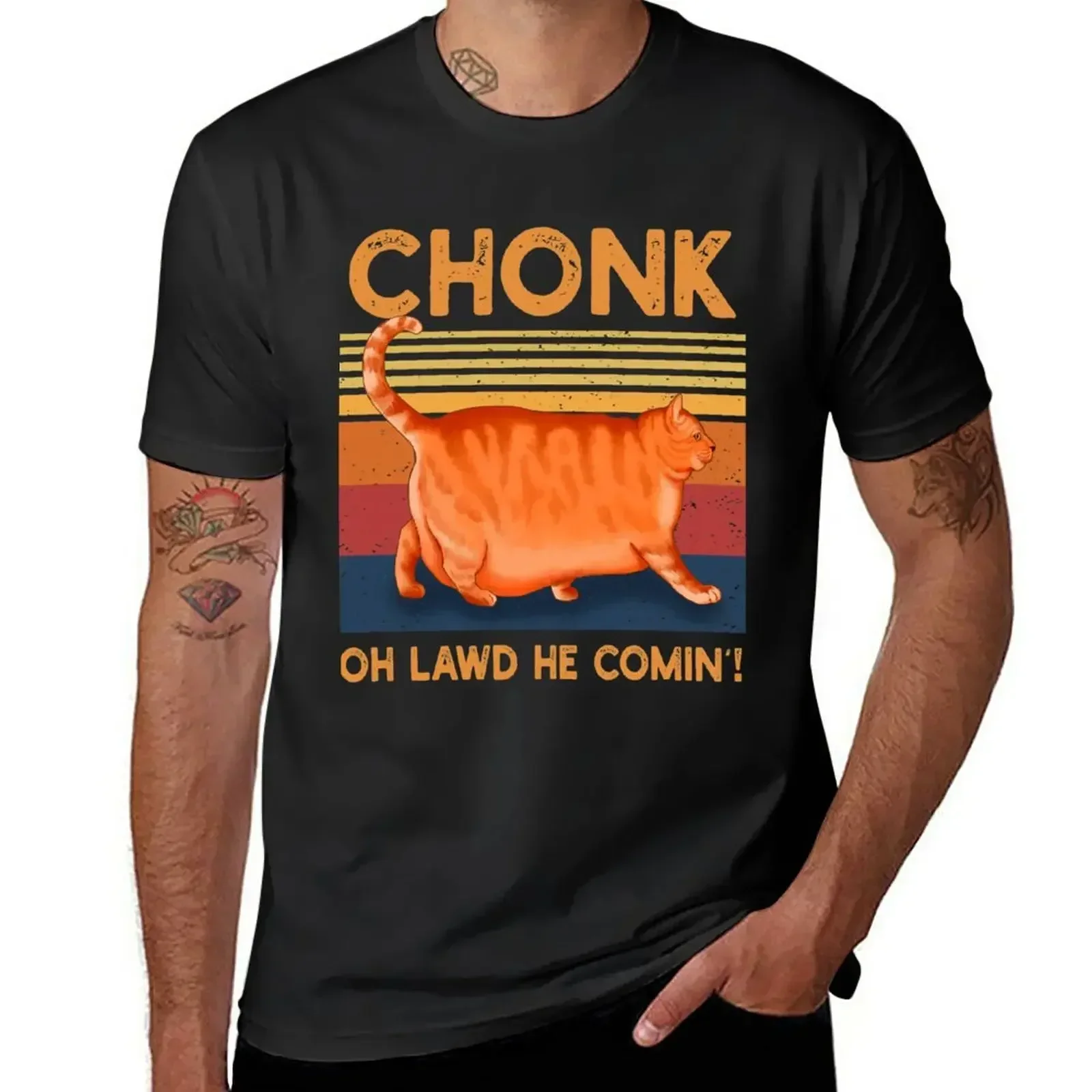 T-shirt graphique surdimensionné pour hommes, vêtements animés vintage, manga, Chonk, Oh, Lawd, He Comin, Harajuku