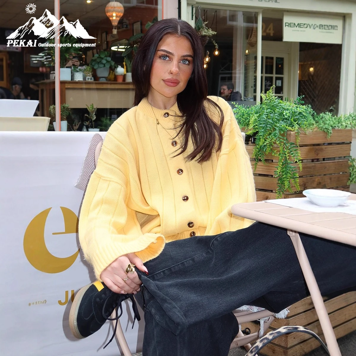 

Loose Cardigan 2025 Autumn/winter Pit Stripe Round Neck European and American Style Knitted Sweater for Women