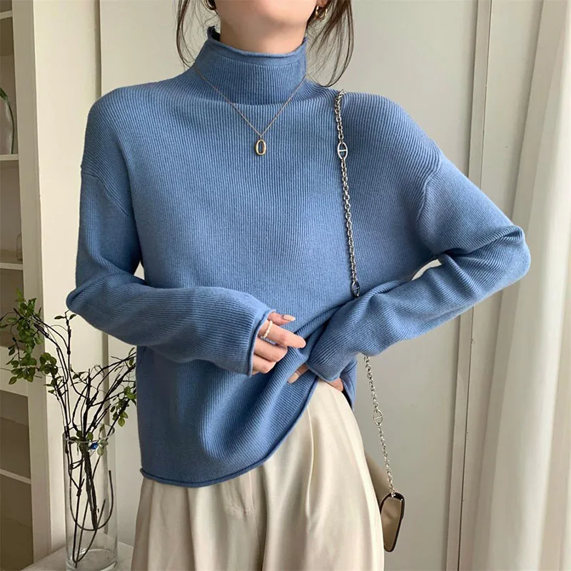 Xpqbb Autumn Winter Turtleneck Sweaters for Female Korean Style Loose Thicken Soft Knitted Pullover Women Knit Bottoming Jumper