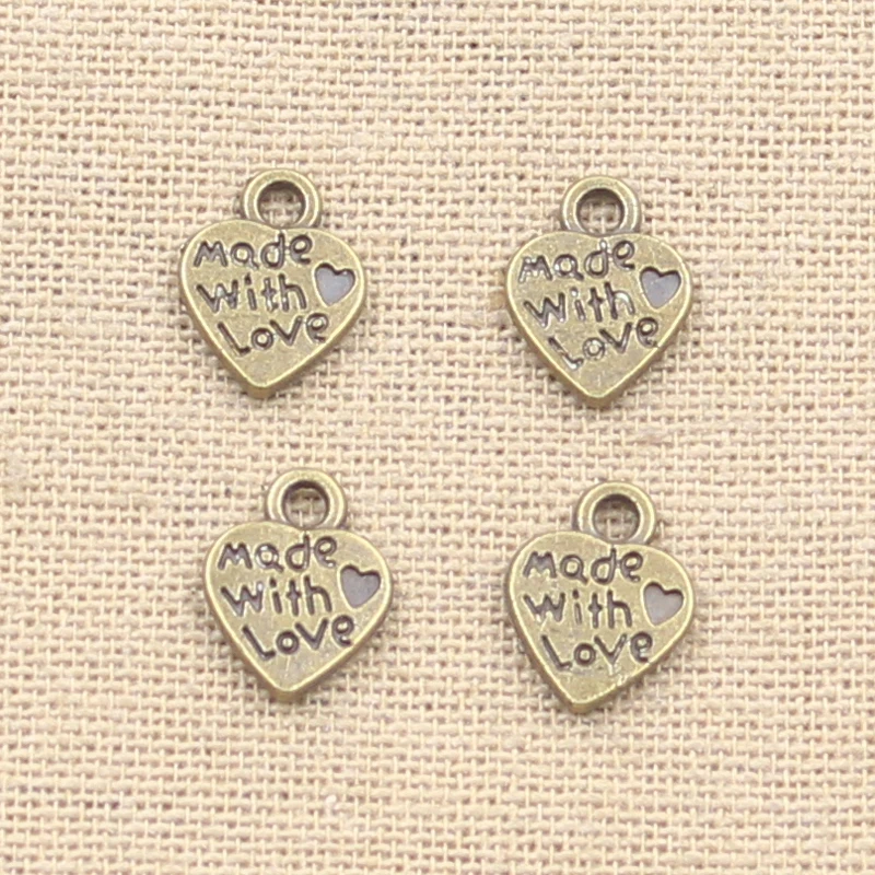 30pcs Charms Heart Made With Love 12x10mm Antique Making Pendant fit,Vintage Tibetan Bronze Silver color,DIY Handmade Jewelry