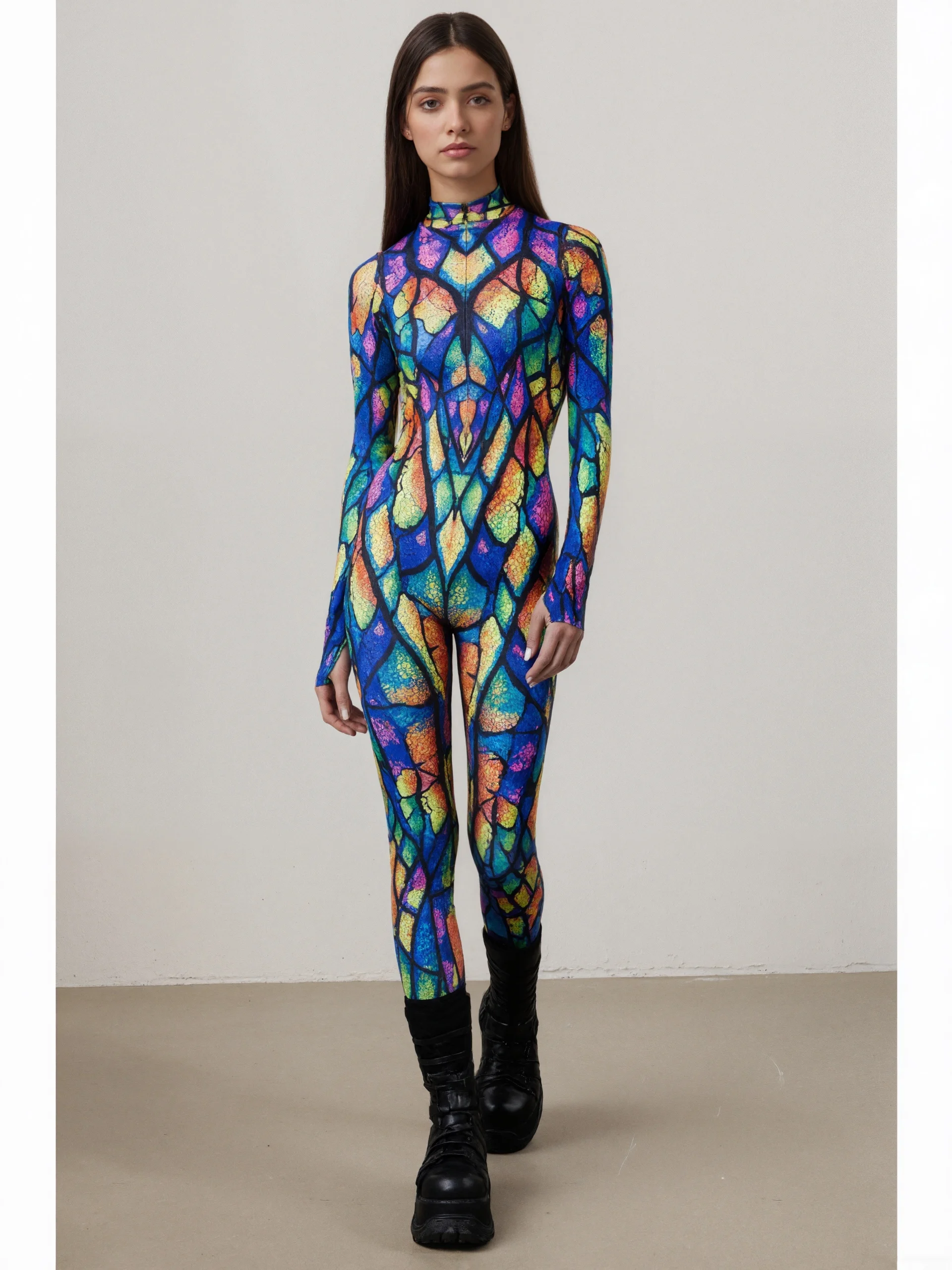 Unisex-Regenbogen-Drachen-Schuppen-Print-Bodysuit für Paare, Halloween, Karneval, Party, Cosplay, Jumpsuit, Bühnenauftritt, Zentai-Anzug – Detail 2