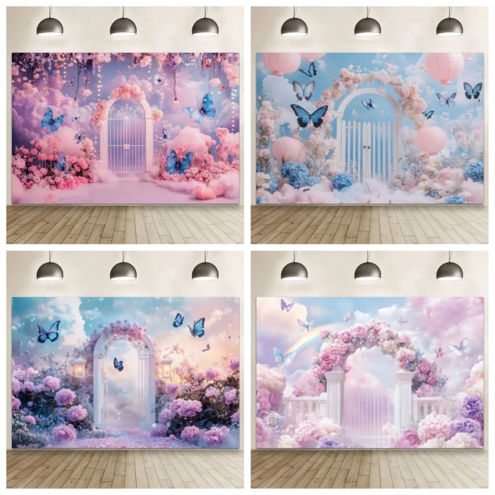 

Romantic Butterfly Flower Garden Wedding Backdrop Kids Birthday Party Baby Shower Decor Banner Portrait Photography Background