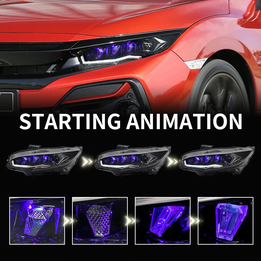 Blue 12V Headlight Lamp For Civic 10th 3/2 Hatchback FK7 FK8 FK1 FK4 16-21 Daytime Running Light Smart LED DRL Auto Head Light