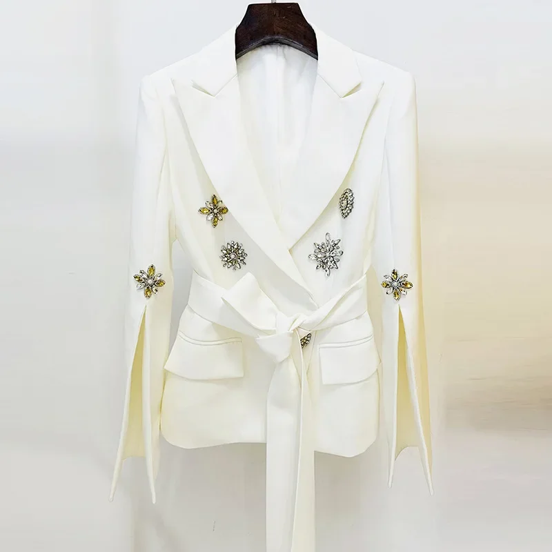 Women's Suit Coat Luxury Wedding Dress Birthday Party Ball Heavy Work Nail Beaded Diamond Belt Jacket