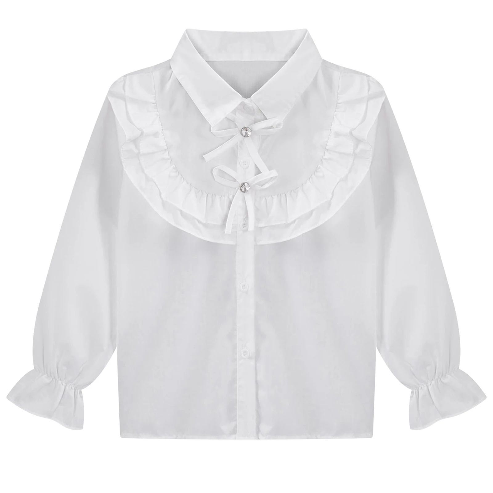 Kids Girls White Blouse Ruffle Shirt Long Sleeve Button Down Shirts Tops Princess Wedding Party Clothes Casual School Uniform