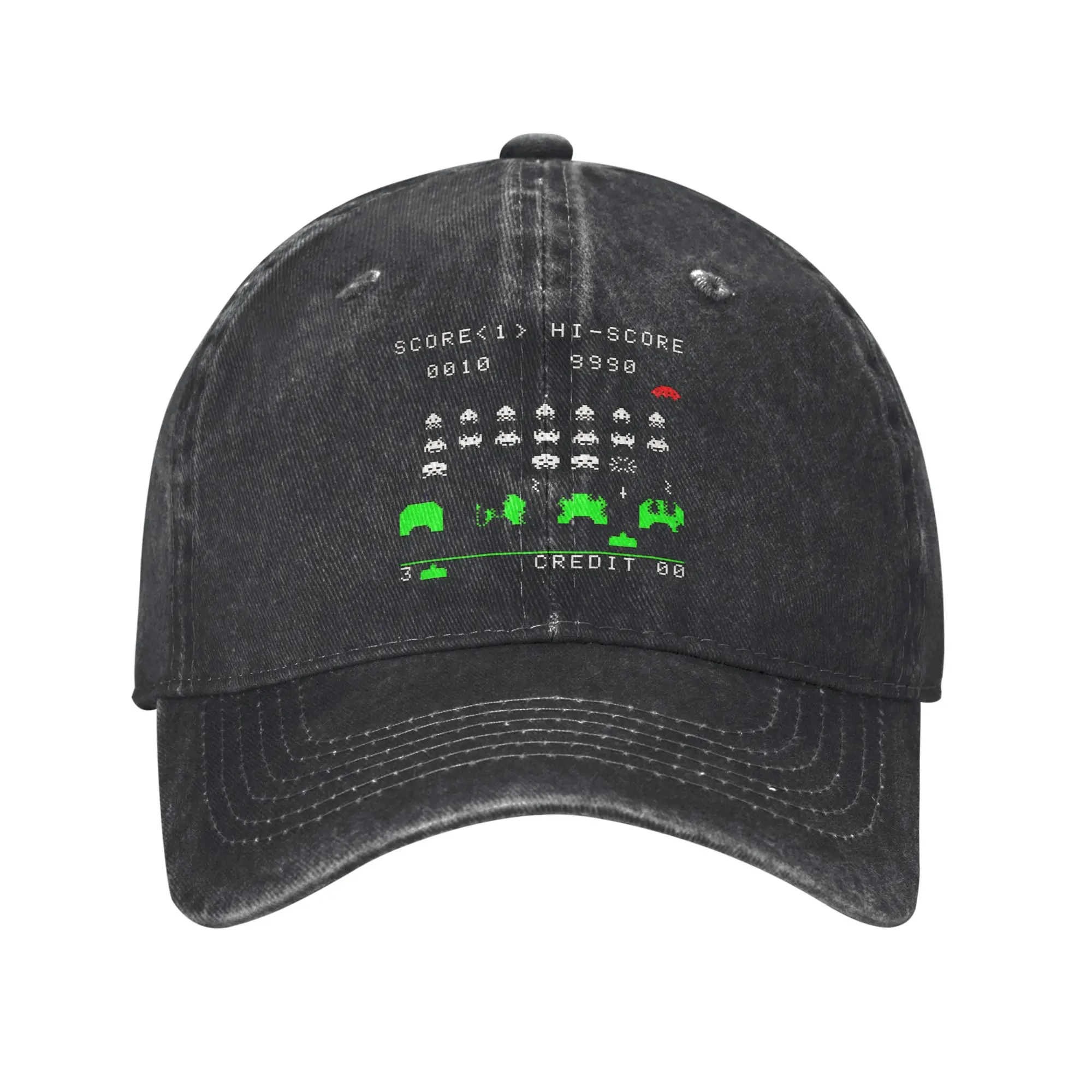 Space Invaders Unisex Baseball Cap Scene  Distressed Denim Caps Hat Vintage  Running Golf Adjustable Sun Cap