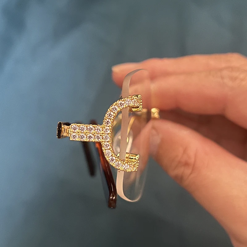 Trendy 5A Zirkon Kupfer Sonnenbrille Frauen Männer Überzogene 18 karat Gold Bling Brillen Keine Objektiv Gläser Ins 2022 schmuck – Detail 8