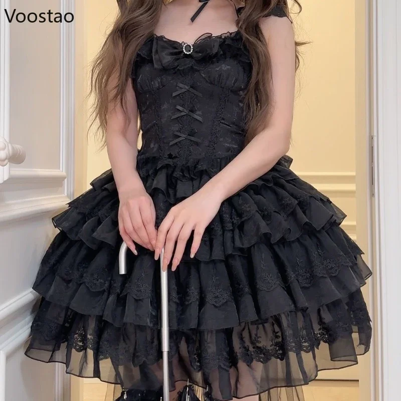 Japonês vitoriano gótico lolita vestido feminino estilo punk doce laço arco vestidos de festa à noite branco harajuku y2k vestido de princesa