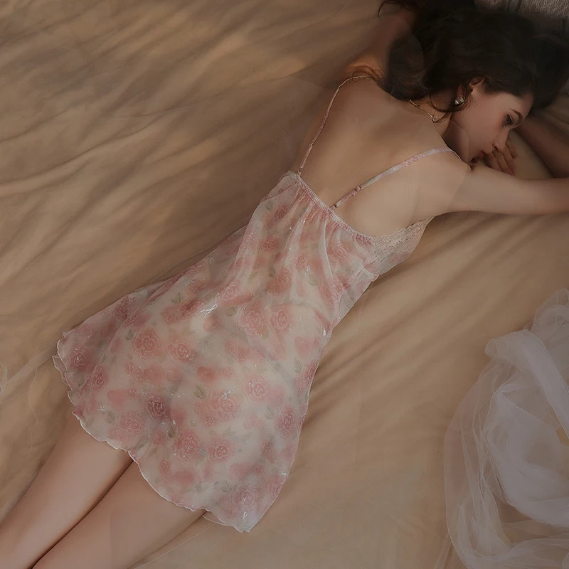 طقم ملابس نوم شيفون مثير بيبي دول شفاف مع حمالة صدر مبطنة قابلة للإزالة ملابس نوم لطيفة وساخنة للنساء #3