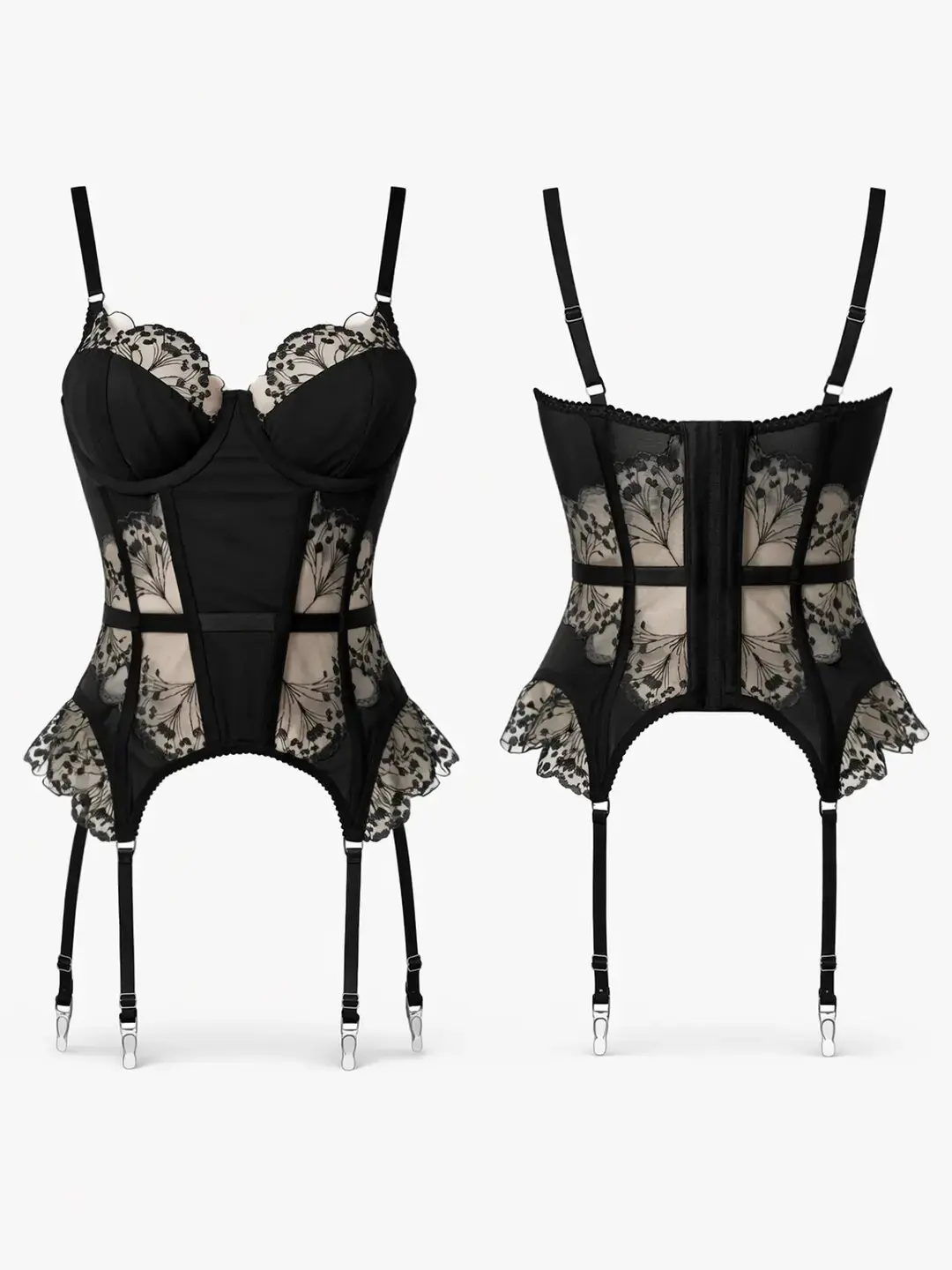 Ellolace Fashion Women's Lingerie Sets Slim Satin Corset Thong 2PC with Stockings Coquette Sexy Ruffled See Through Underwear view 5