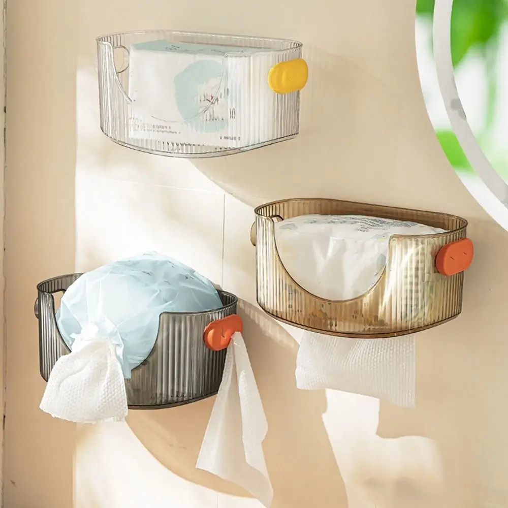 

Plastic Washcloth Tissue Storage Box Punch-Free Wall-Mounted Roll Paper Tissue Box Transparent Toilet Paper Holder Kitchen