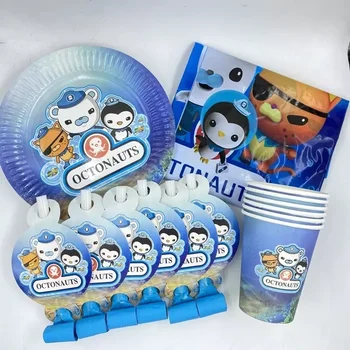 Octonauts 테마 생일 장식 따개비, Kwazii 만화 생일 파티 종이, 일회용 컵 플레이트, 냅킨 빨대 식탁보