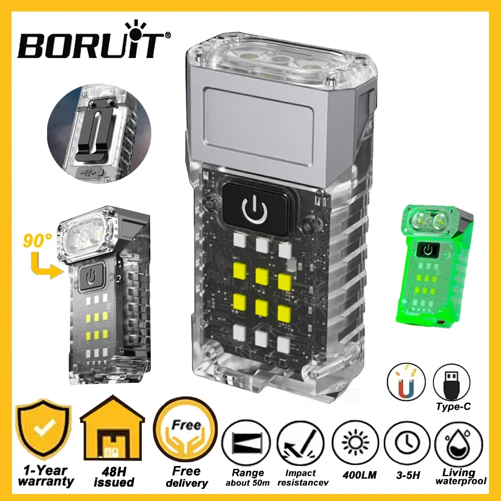 

Миниатюрный портативный светодиодный фонарик BORUiT, брелок-фонарь, перезаряжаемый, для работы, экстренных случаев, с УФ-детектором, яркий, для кемпинга на открытом воздухе