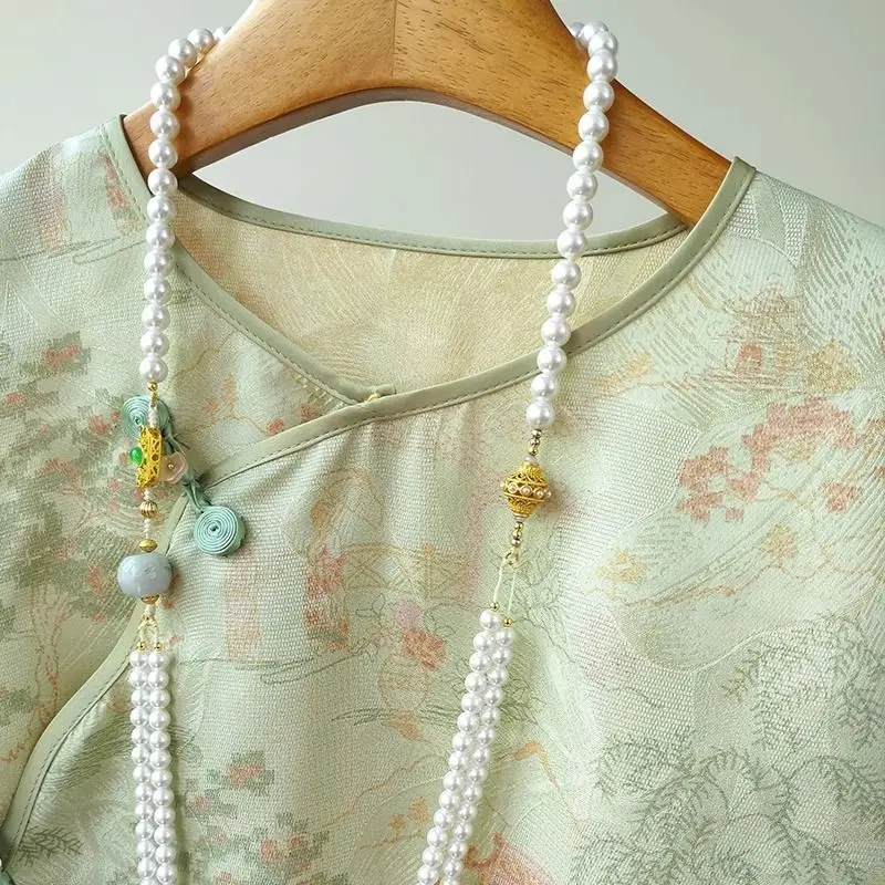 Floral printed Retro Blouses Women Flare Sleeve Vintage Slanted Plate Buckle Chinese Style Jacquard Shirt Oversized