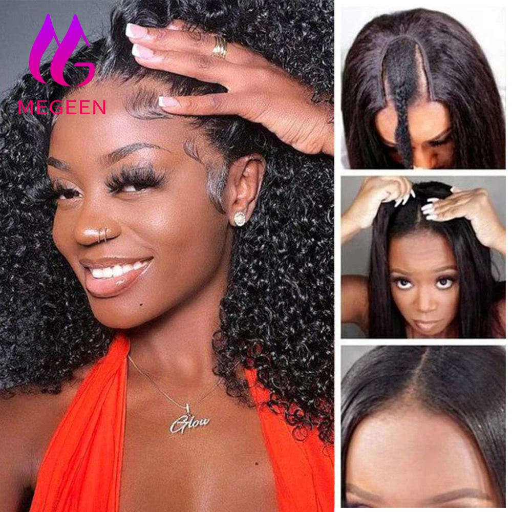 

Megeen Upgrade U Part Wigs Human Hair No Sew In Virgin Hair Kinky Curly Machine Wigs For Women Peruvian No Leave Out 18-30 Inch