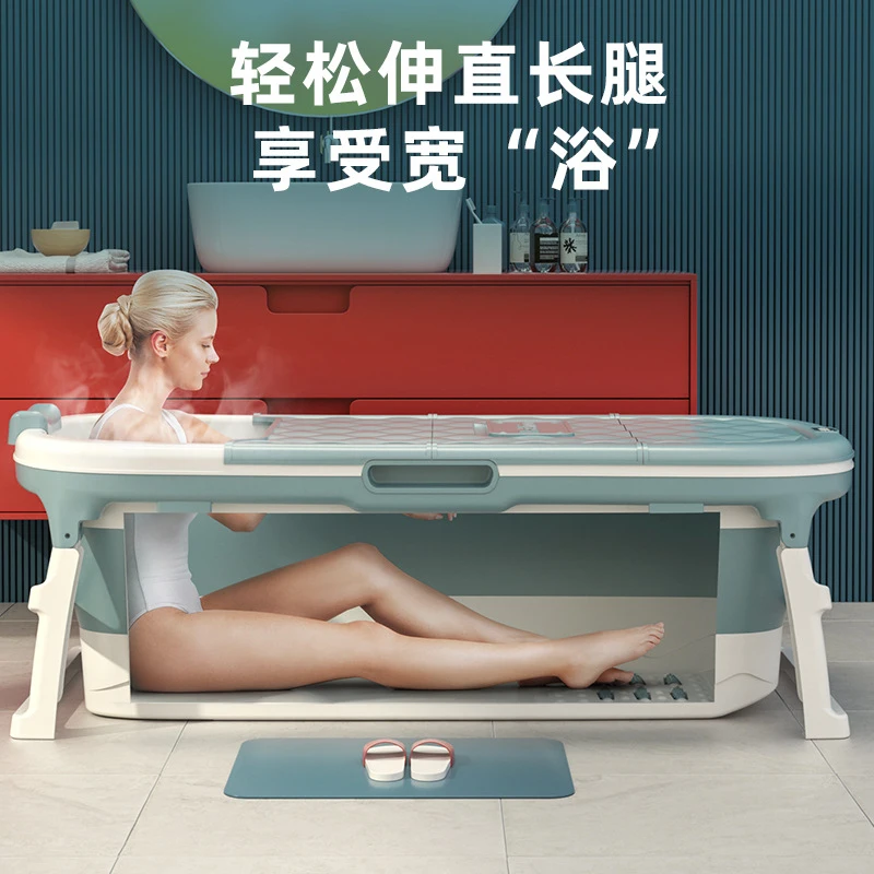 Foldable Extra Large Adult Soaking Bathtub Portable Collapsible Insulated Bath Tub with Cover Massage for Home Bathroom SPA