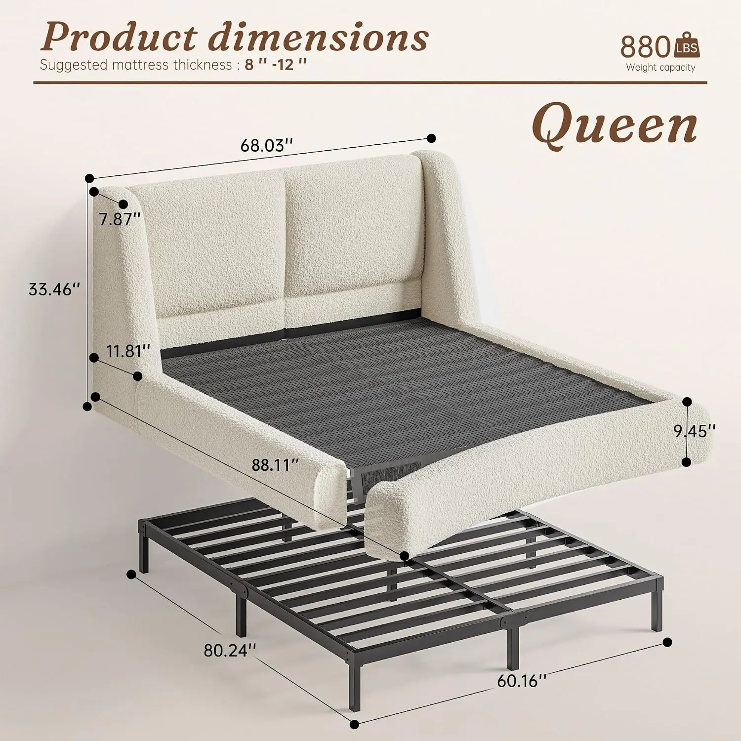 Cloud Bed Frame Queen Size with 5
