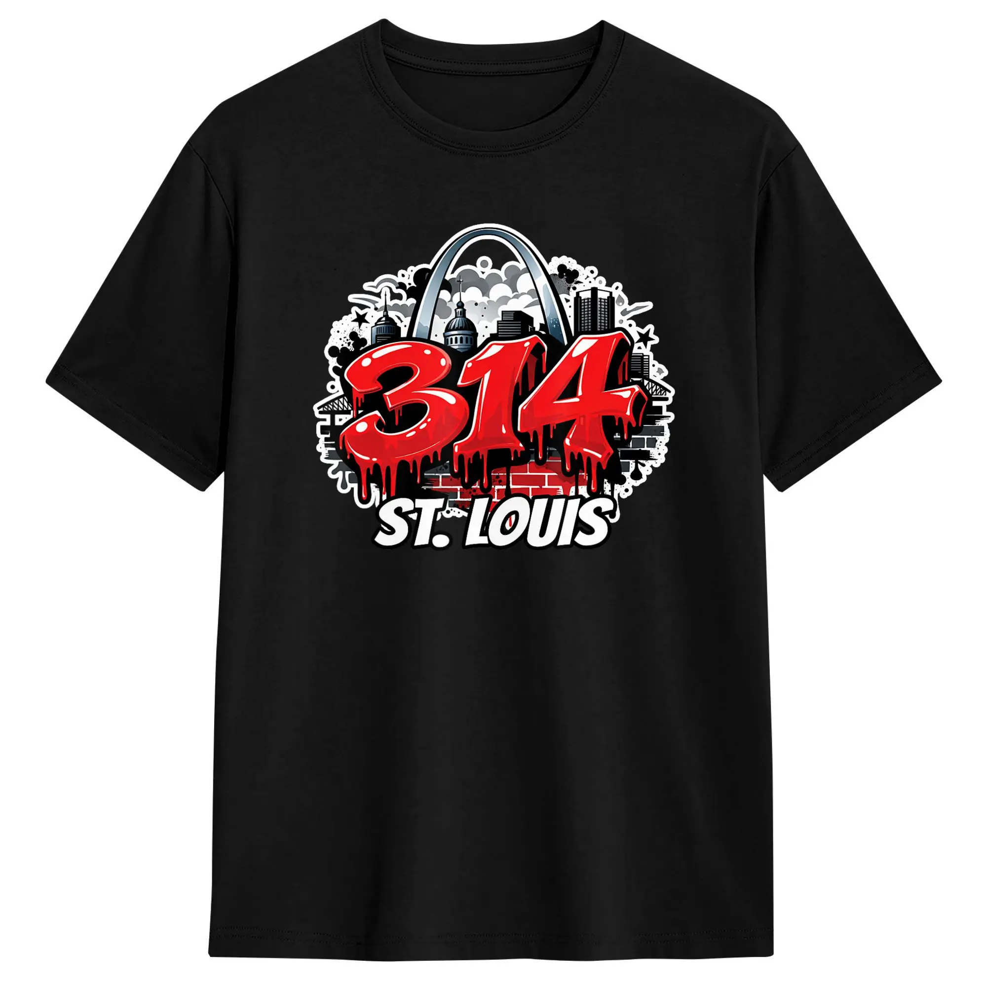 Casual T-Shirt Summer 314 St. Louis Arch Skyline Hippie T Shirts  Cotton Tee Shirt for Man Awesome Wholesale Short Sleeve Tees