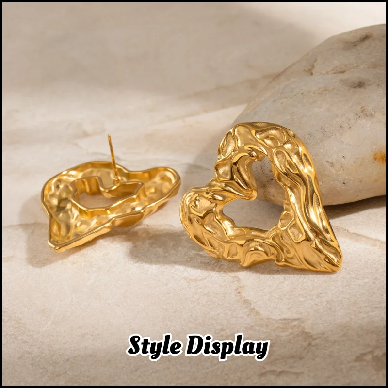 Stainless Steel Heart Earrings Plated 18k Gold Color Non Tarnish Waterproof Trendy Jewelry Earrings For Women Gift