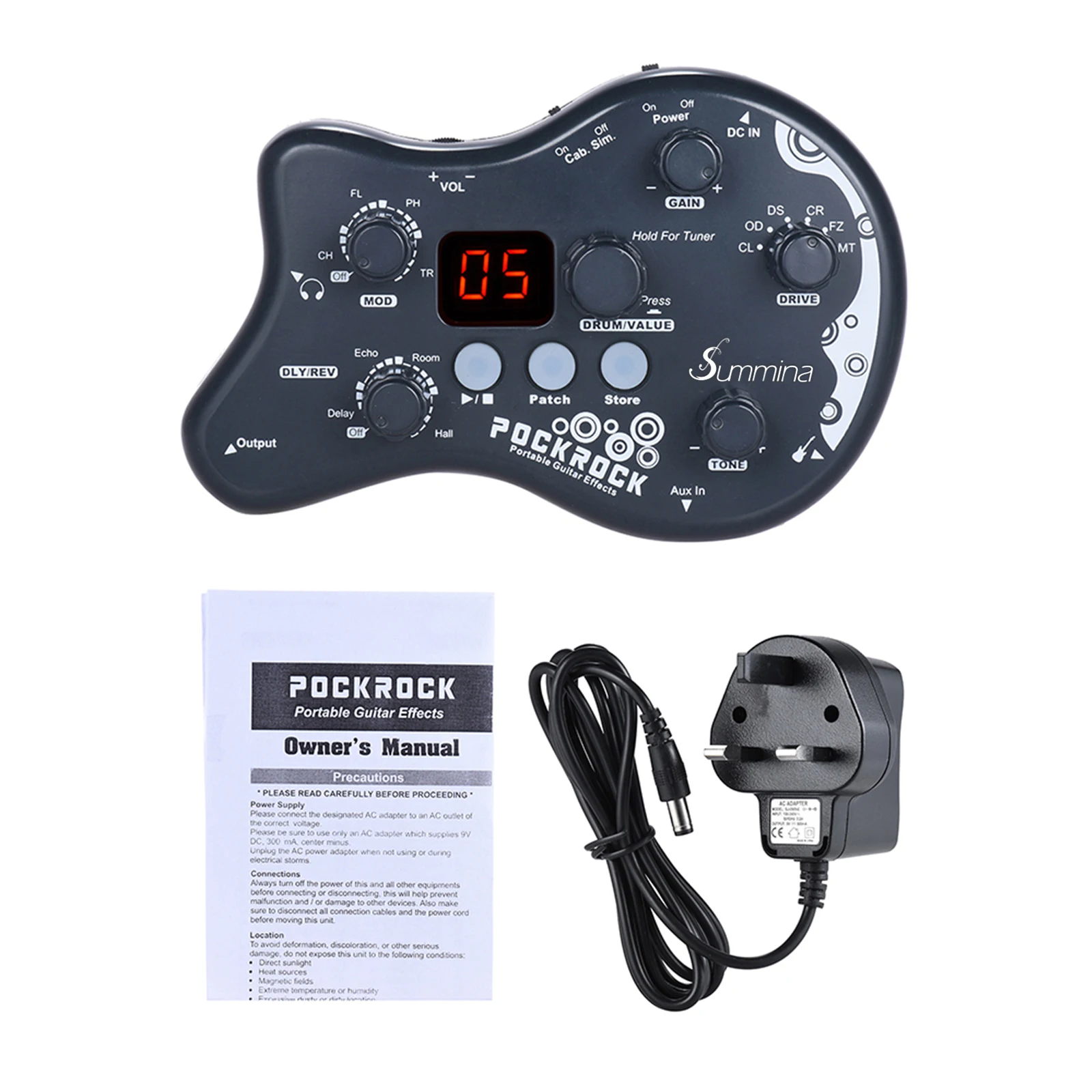 summina PockRock Portable Guitar Multi-effects Processor Effect Pedal 15 Effect Types 40 Drum Rhythms Tuning Function