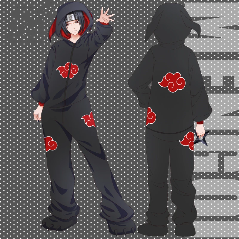 Anime NARUTO Akatsuki Uchiha Itachi Cosplay Costume Red Cloud Kigurumi Adult Unisex Pajamas Flannel Jumpsuit Sleepwear Onesies